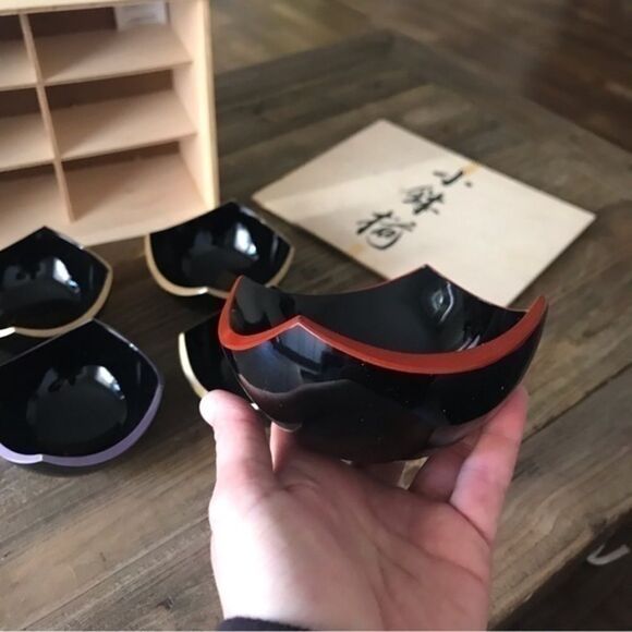 Asian Small Cup Set of 6 black with color trim - Picture 7 of 13